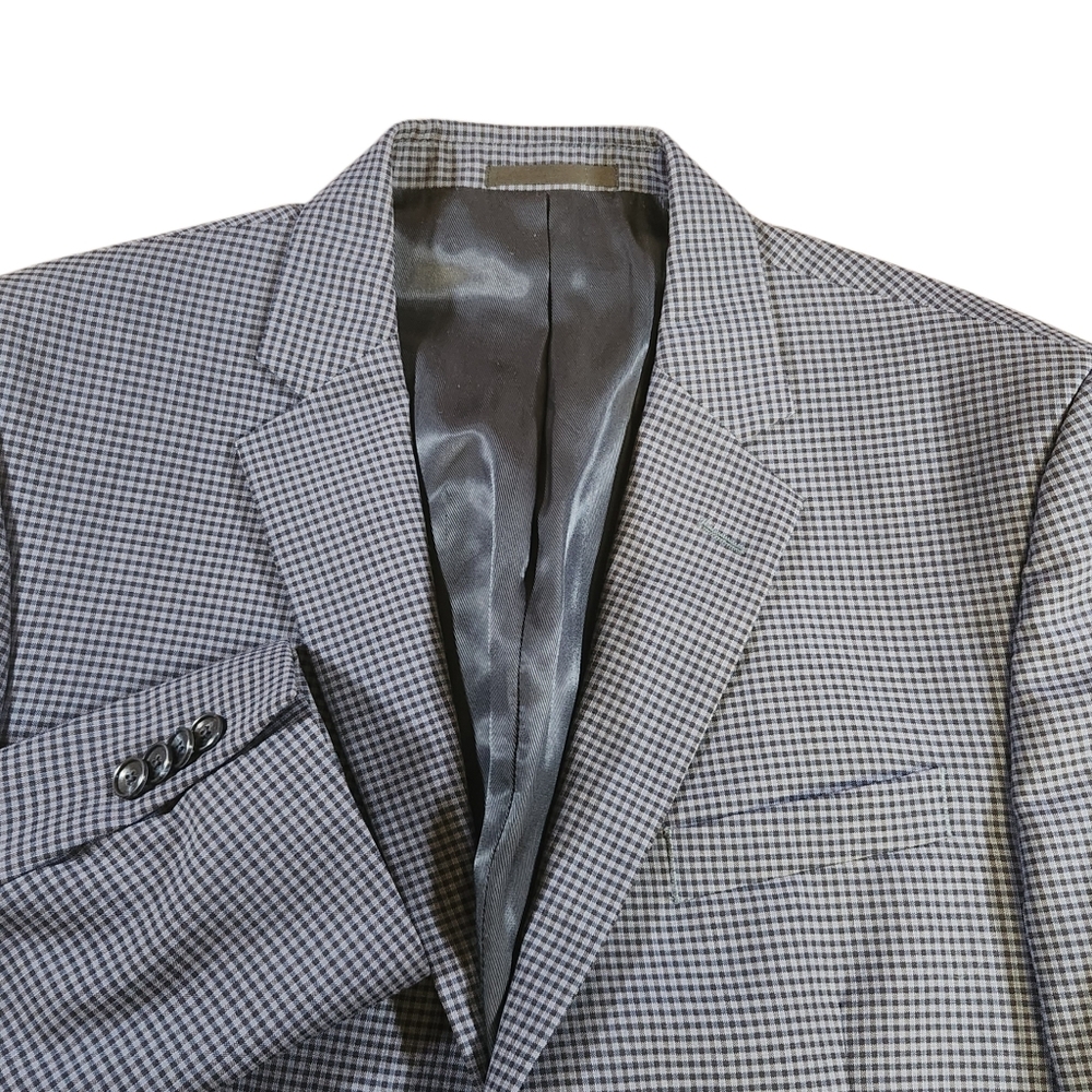 Kenneth Cole Blazer Men's 42R Blue Gingham Check Sport Coat Jacket 100% Wool